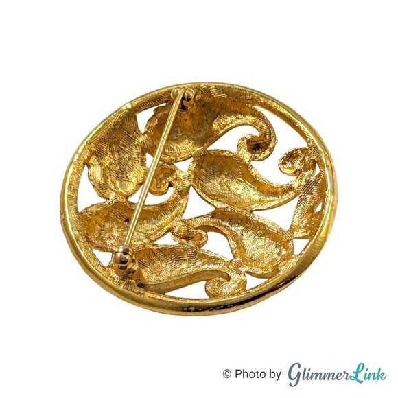 Vintage Paisley Swirl Circle Gold Tone Brooch Pin - Picture 6 of 9
